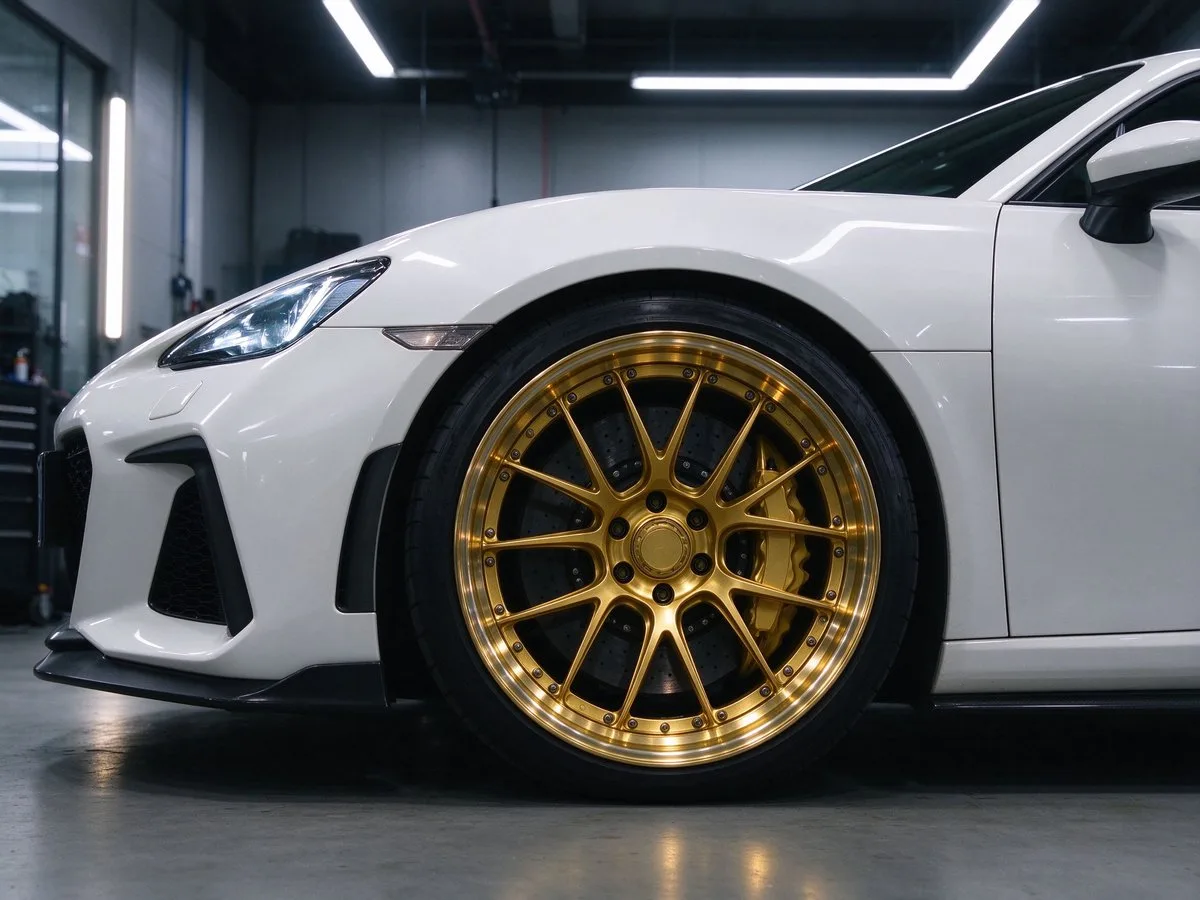 XCD Gold racing wheels on sports car