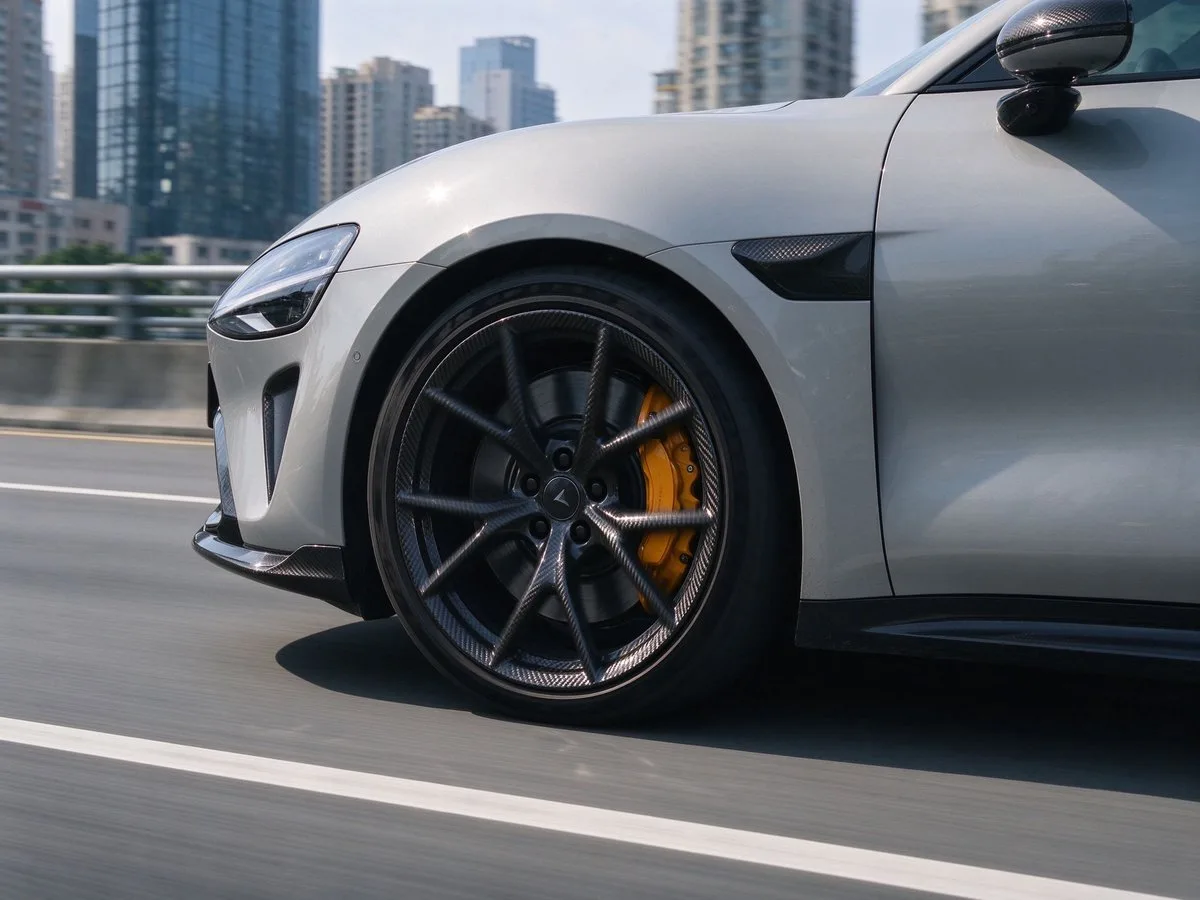 XCD Carbon fiber wheels on sports sedan
